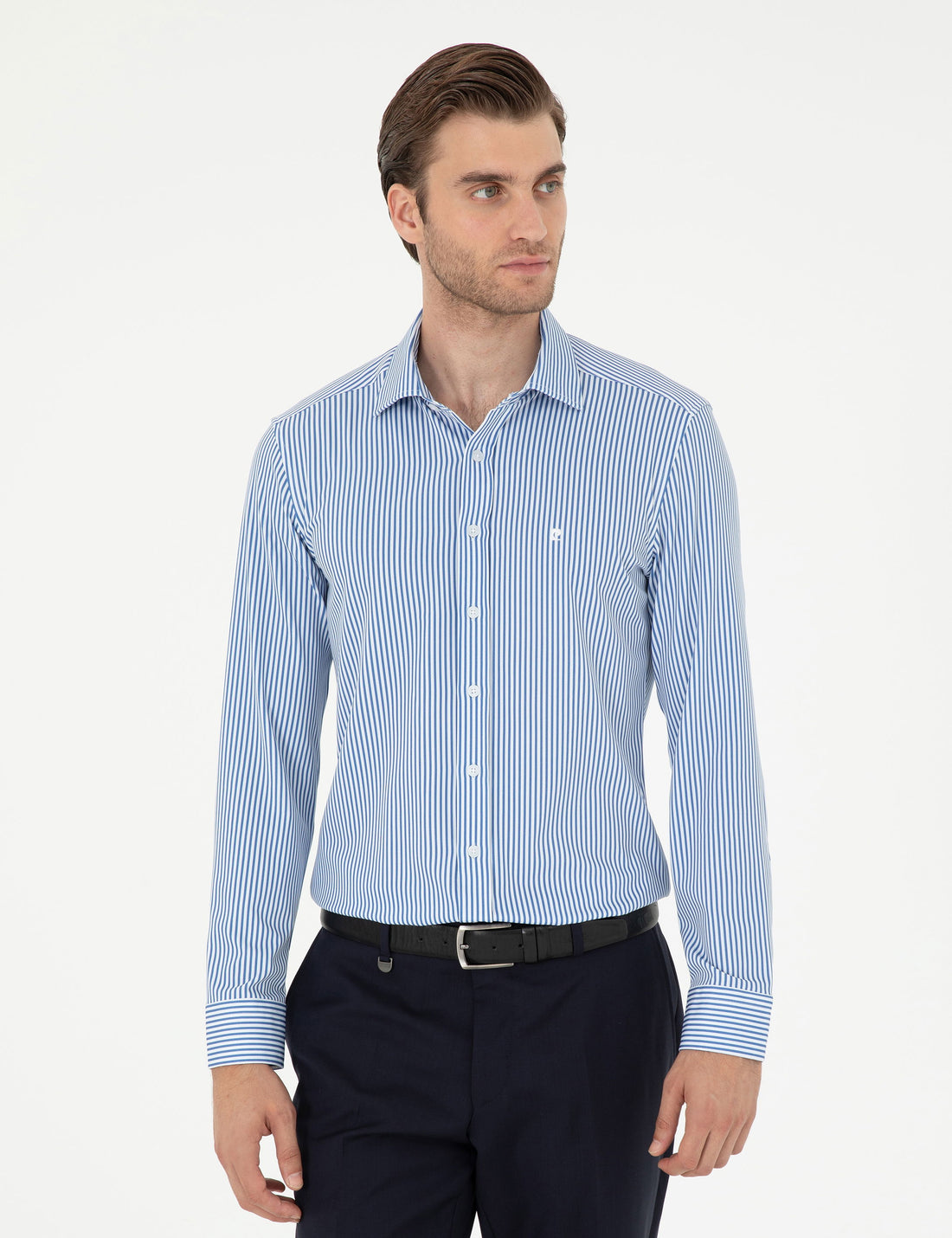 Blue Striped Ex. Slim Fit Long Sleeve Shirt