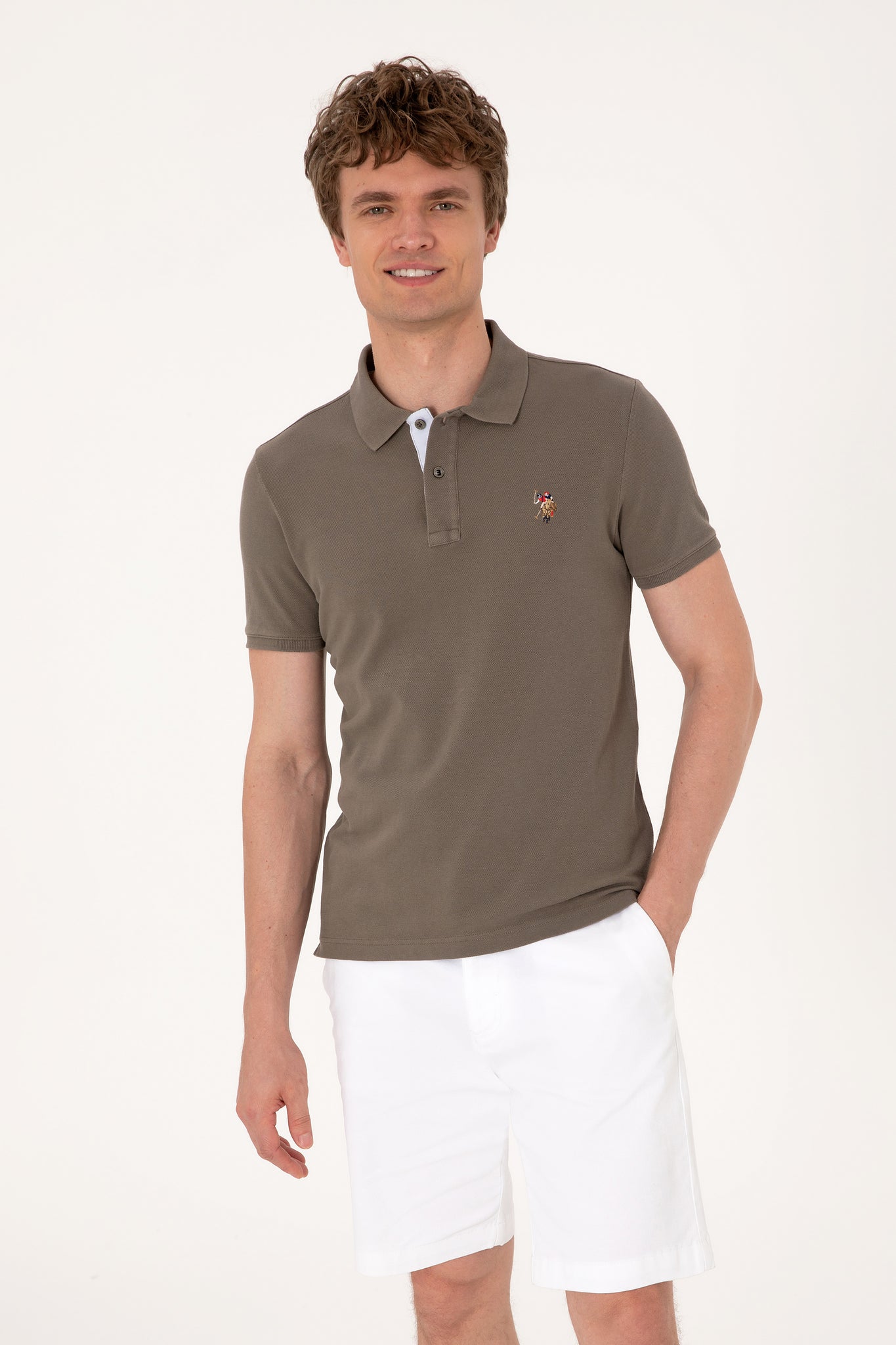 Men's Slim Fit Polo Neck Mink Basic T-Shirt