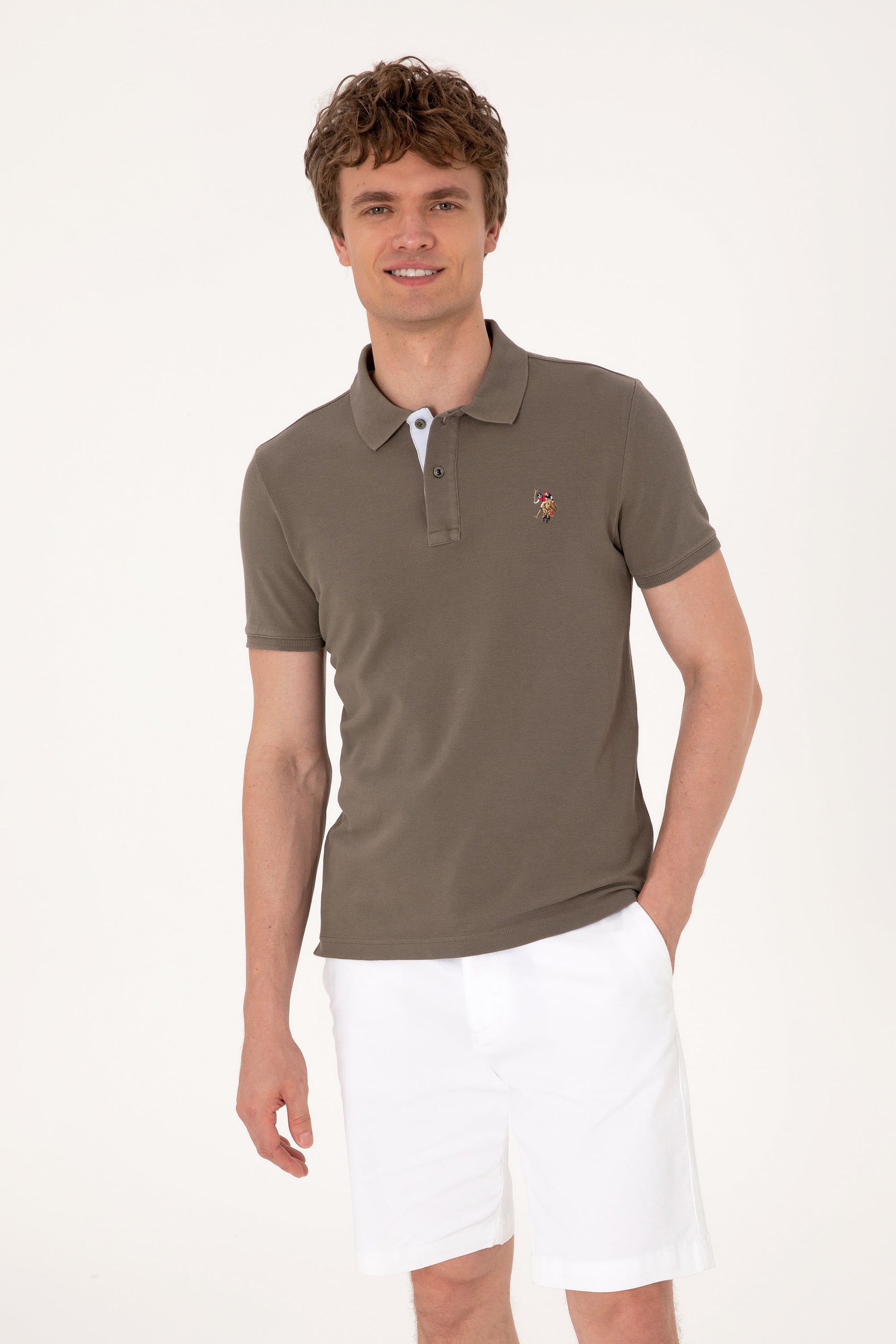 U.S. Polo Assn. - Men's Slim Fit Polo Neck Mink Basic T-Shirt