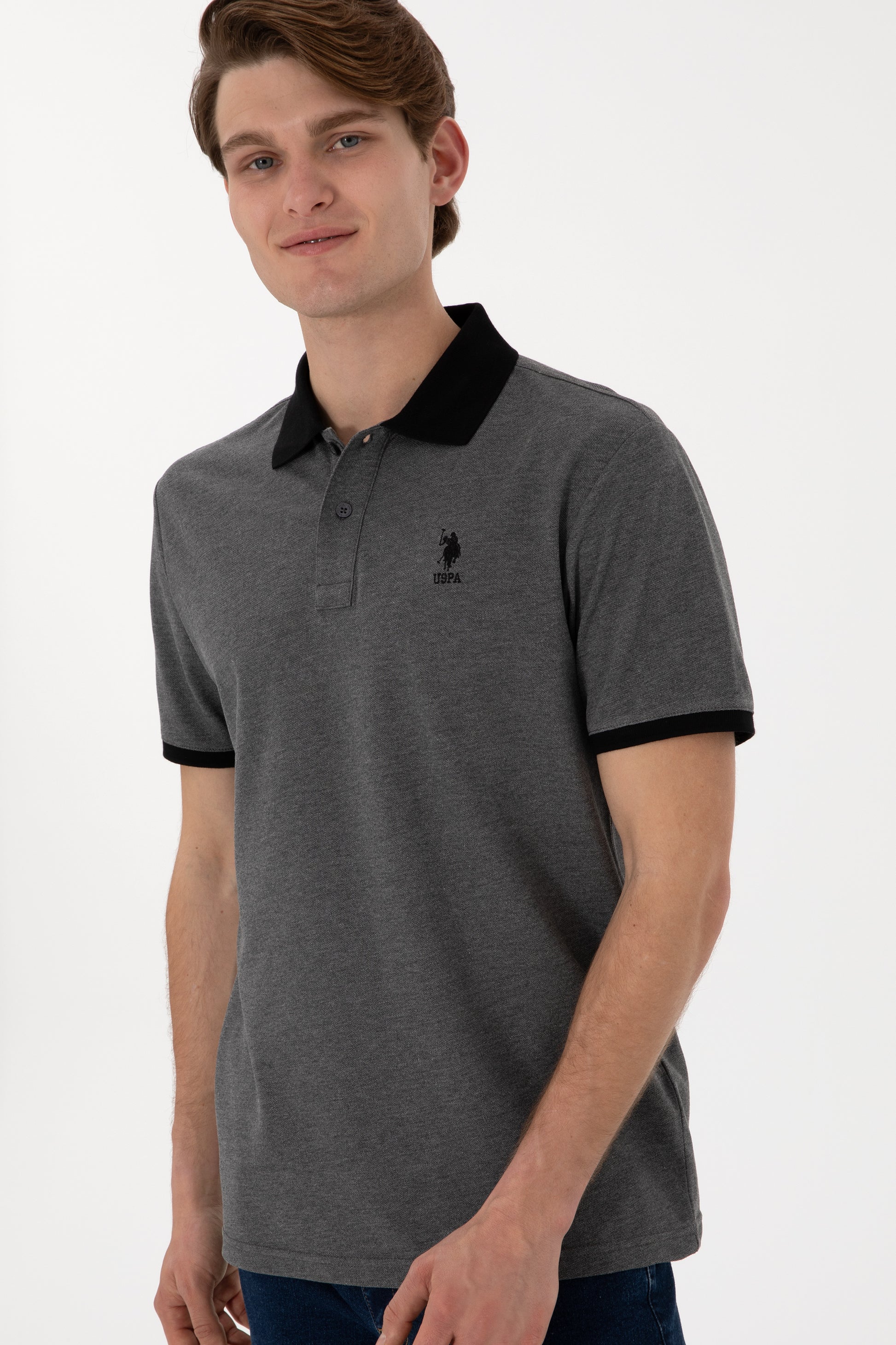 Men's Regular Fit Polo Neck Anthracite Melange Basic T-Shirt
