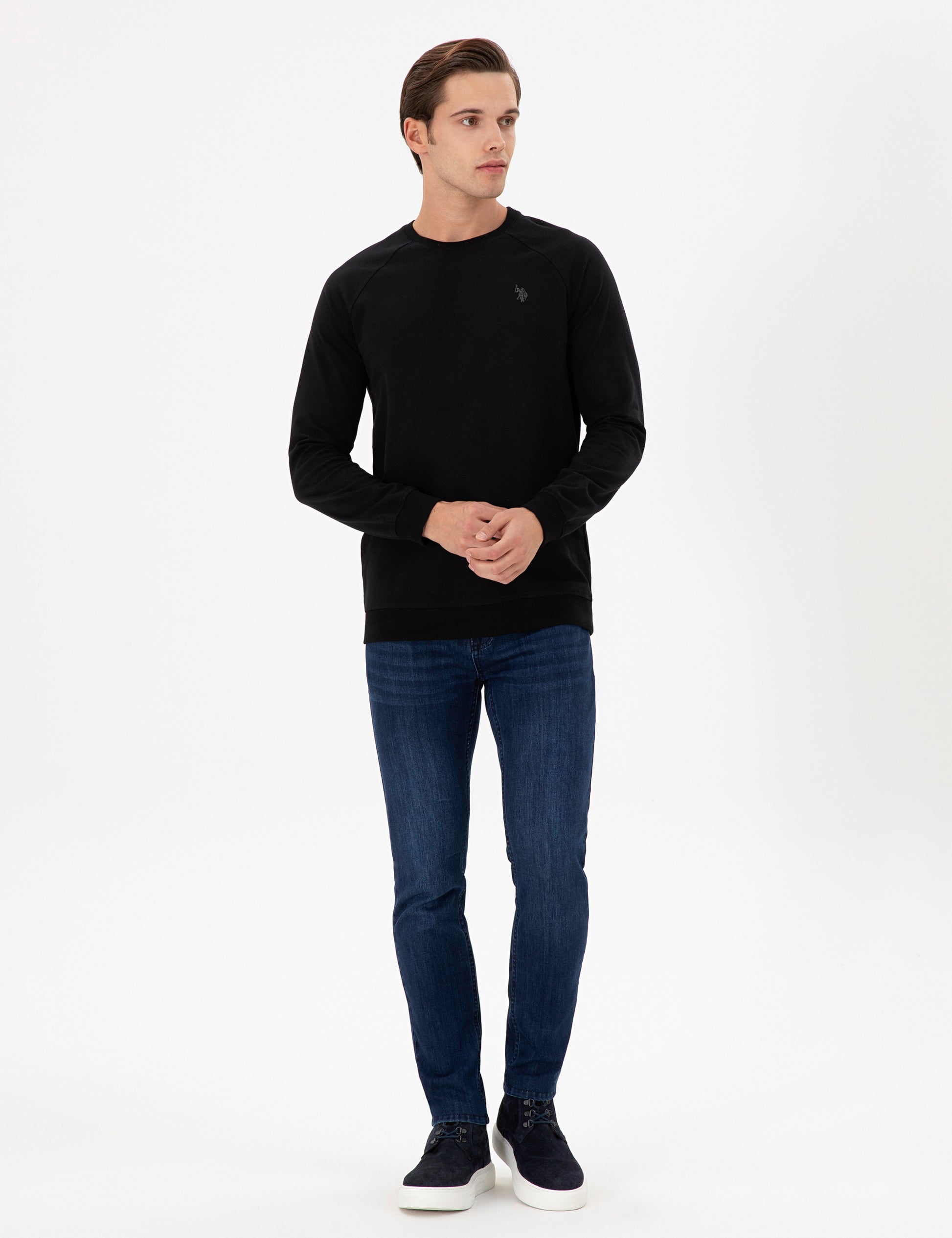 Men's Regular Fit Crew Neck Black Basic Sweatshirt