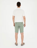 Green Slim Fit Linen Waist Elastic Woven Shorts