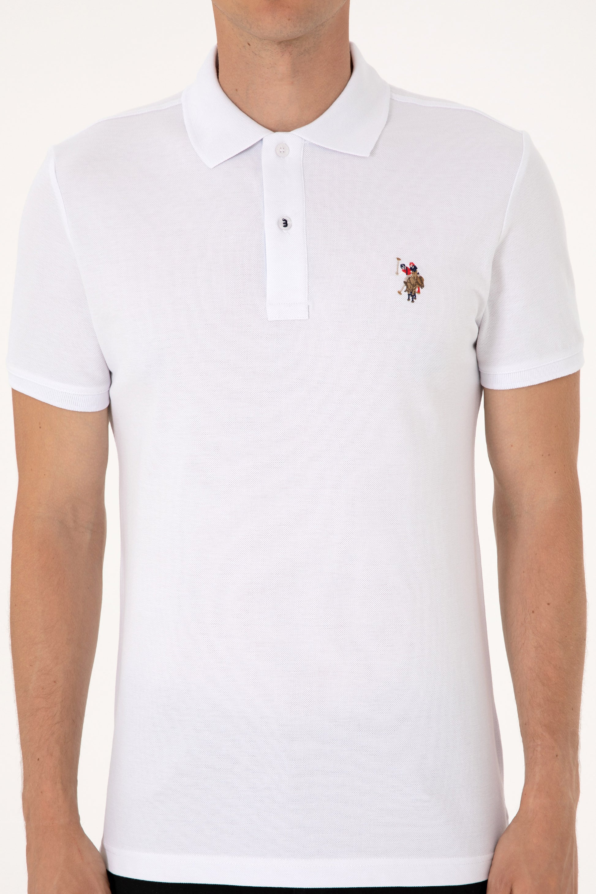 Men's Slim Fit Polo Neck White Basic T-Shirt