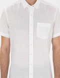 White Linen Look Regular Fit Short Sleeve Shirt