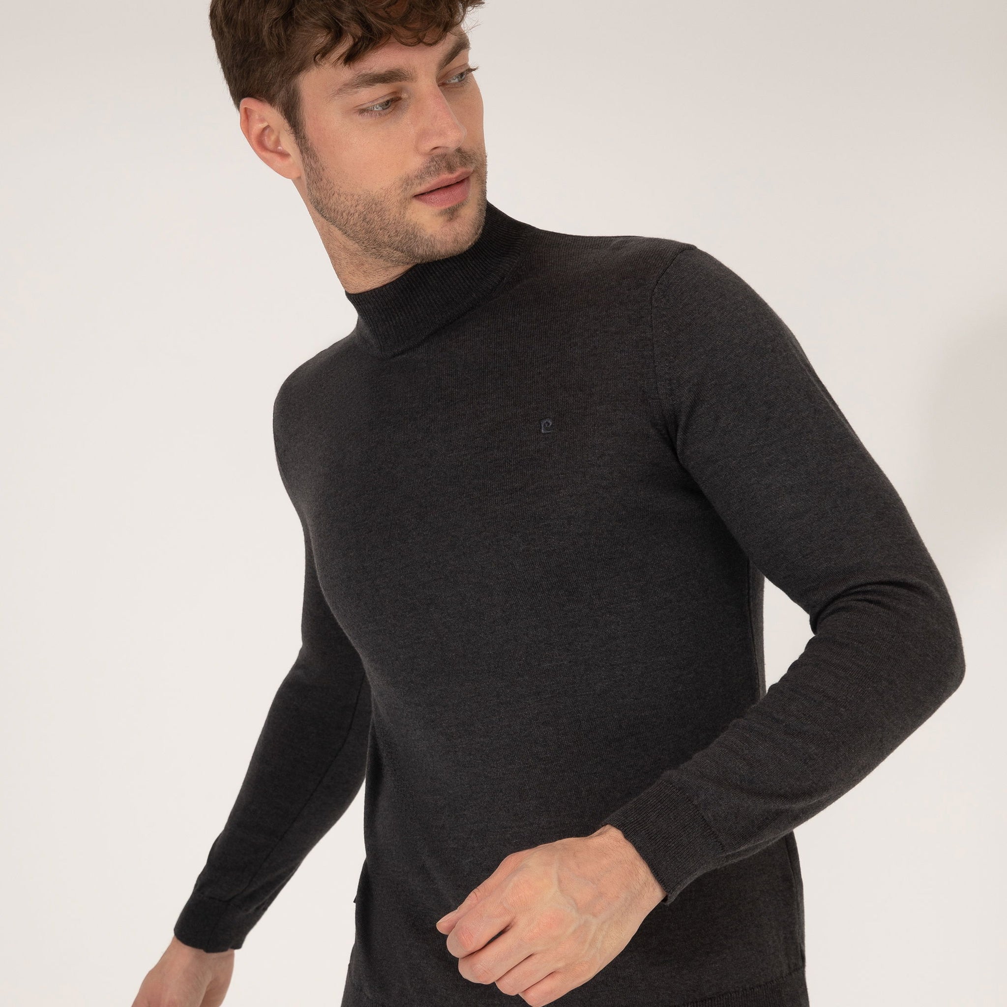 Anthracite Melange Slim Fit Half Turtleneck Basic Knitwear Sweater