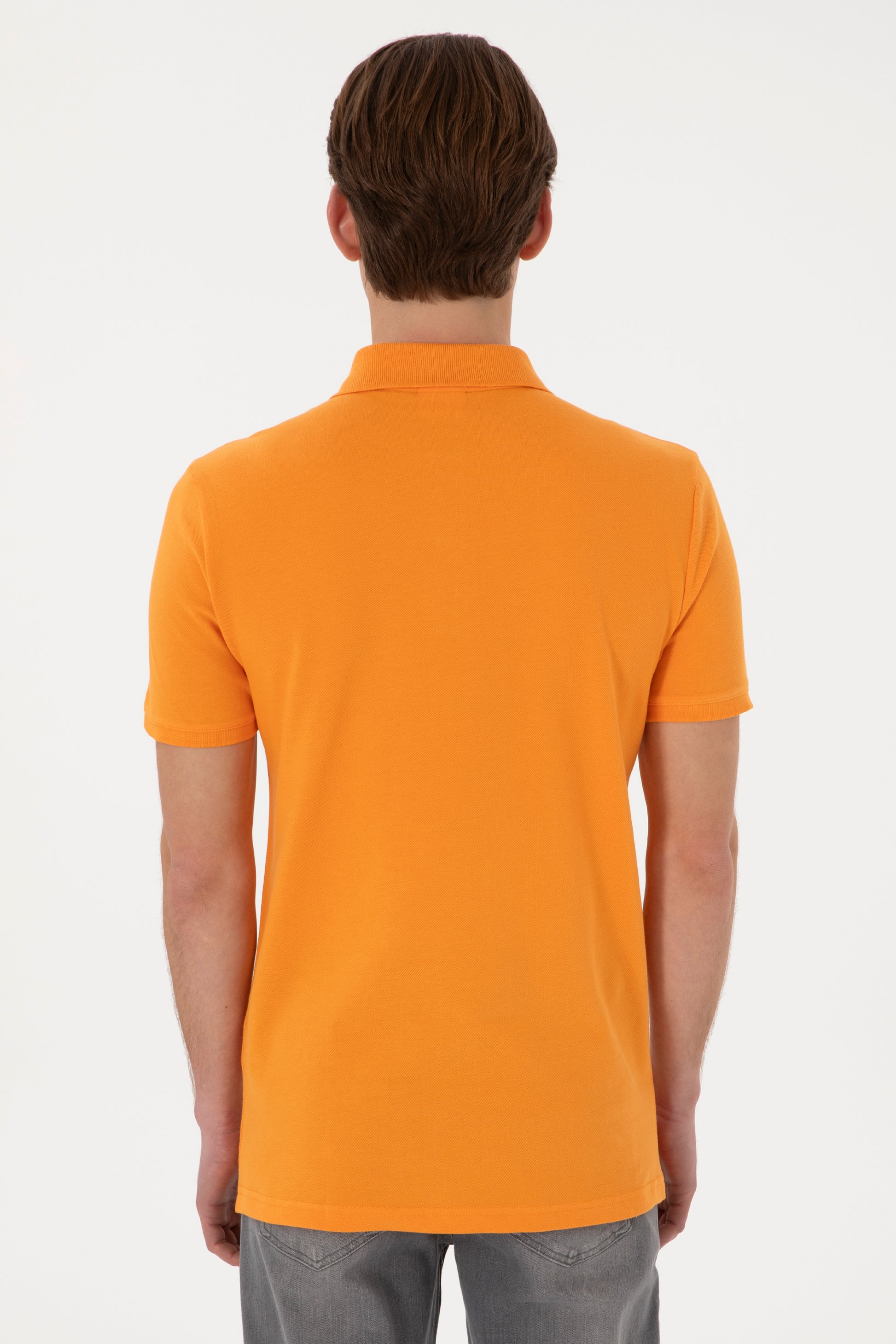 Men's Slim Fit Polo Neck Orange Basic T-Shirt