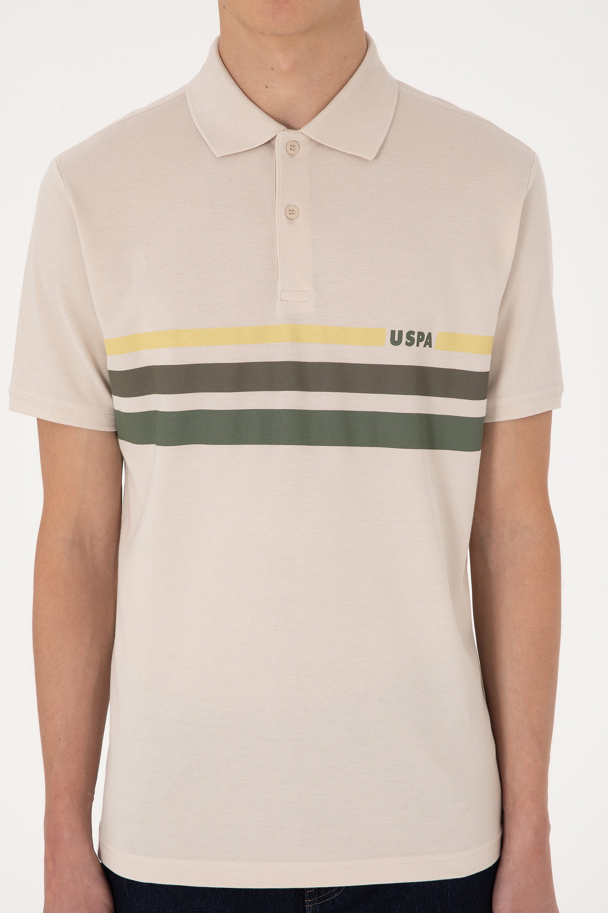 Men's Regular Fit Polo Neck Stone T-Shirt