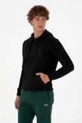 Erkek Regular Fit Kapüşonlu Siyah Basic Sweatshirt