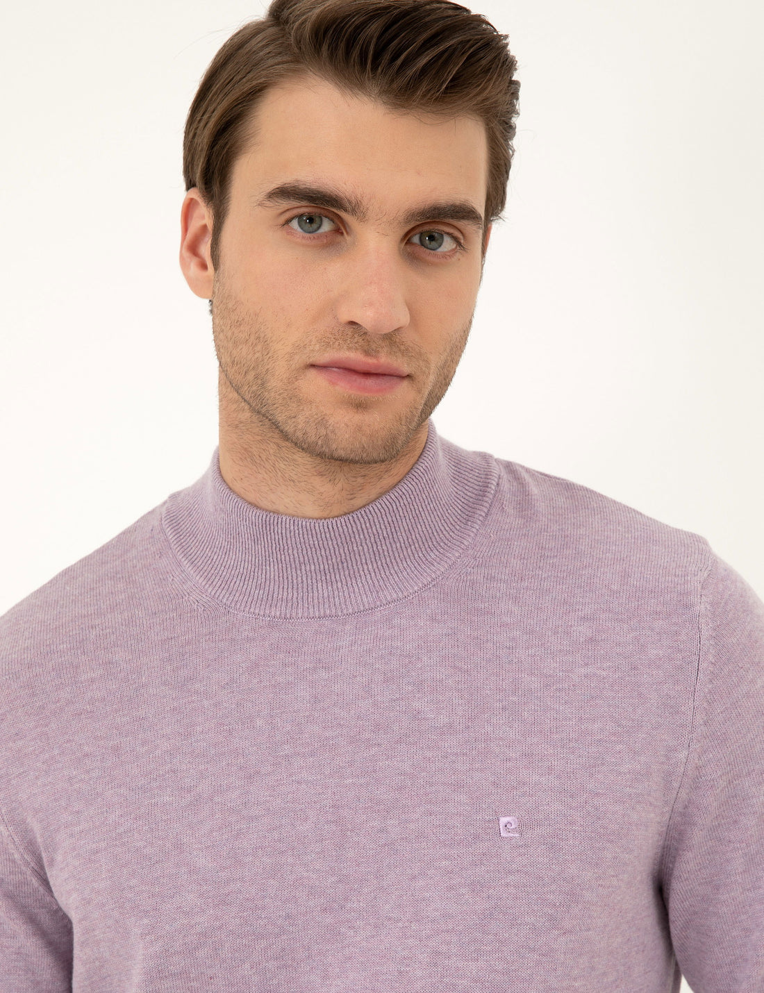 Lilac Melange Slim Fit Half Turtleneck Basic Knitwear Sweater