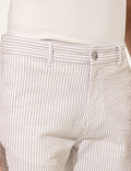 Beige Slim Fit Striped Bermuda Shorts