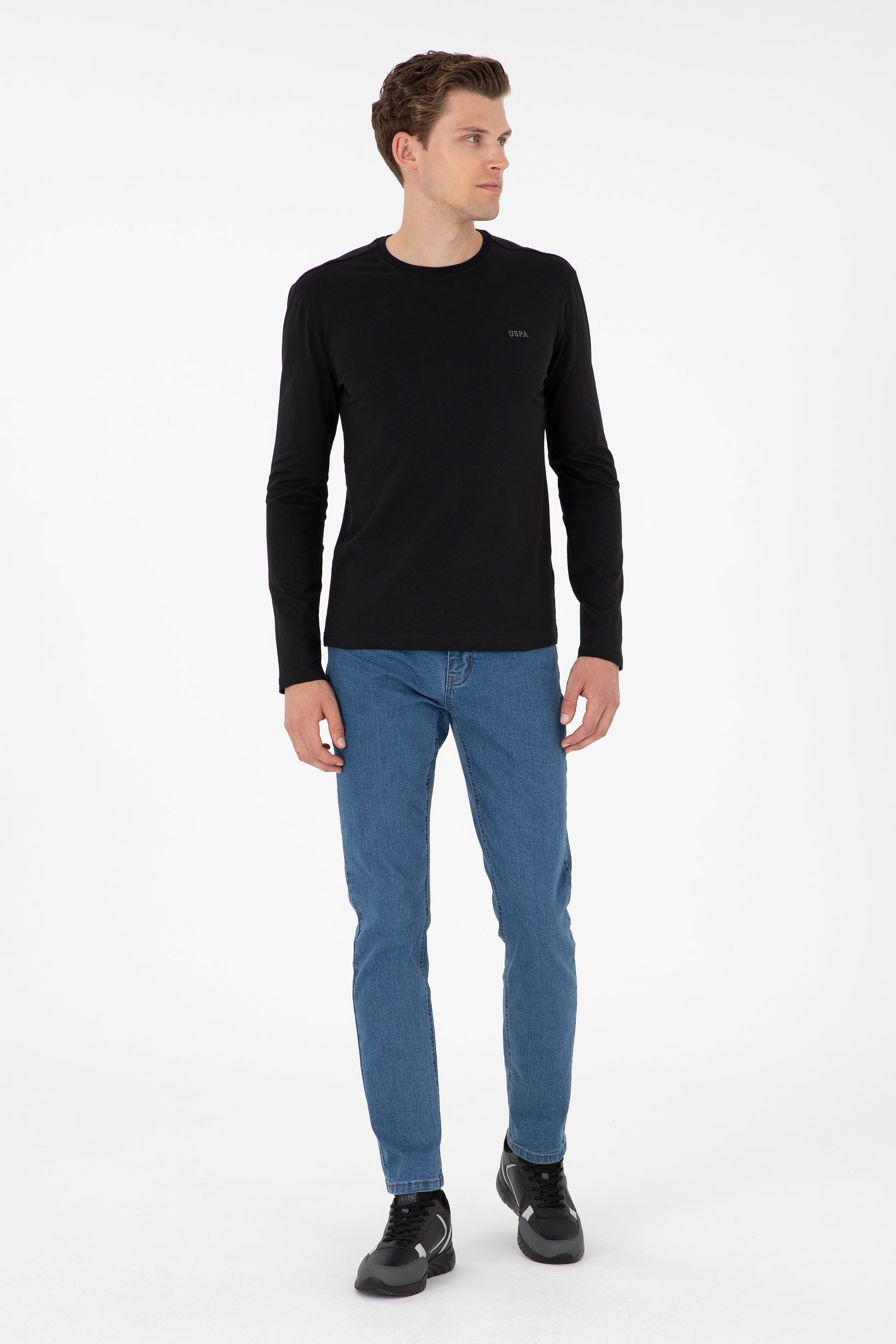 Men's Slim Fit Crew Neck Black Basic Sweatshirt