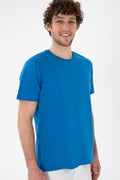 Men's Regular Fit Crew Neck Cobalt Blue Basic T-Shirt
