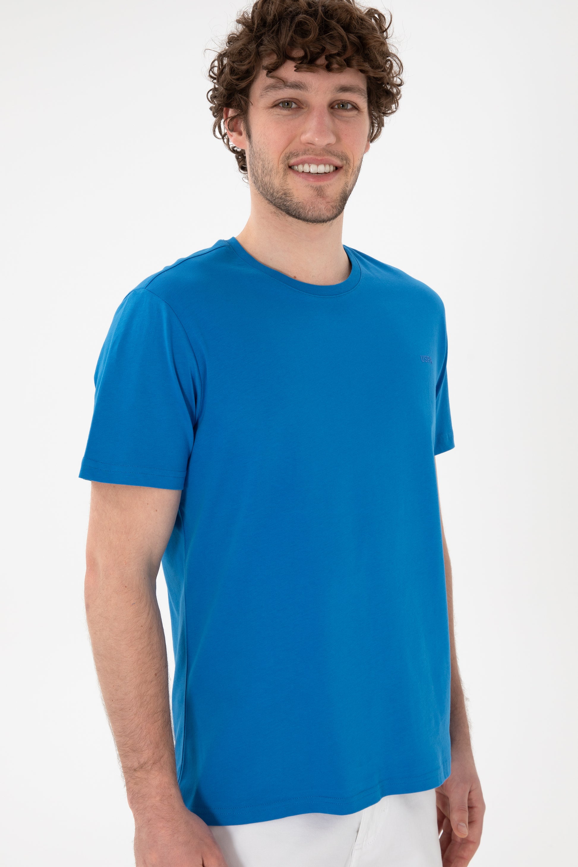 Men's Regular Fit Crew Neck Cobalt Blue Basic T-Shirt