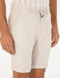 Beige Slim Fit Linen Blend Woven Shorts