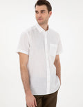 White Linen Look Regular Fit Short Sleeve Shirt