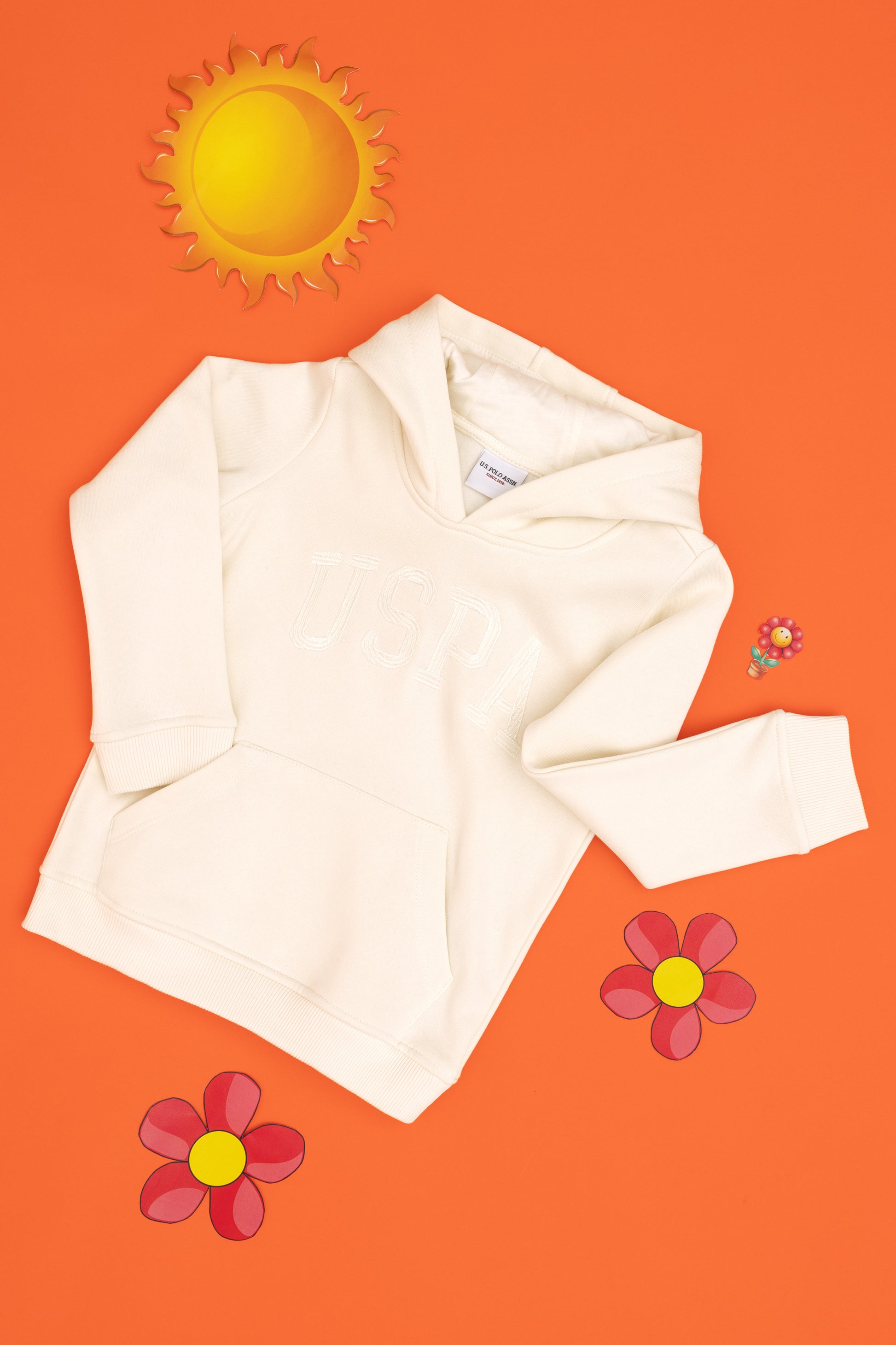 Girls' Cream Hooded Basic Sweatshirt
