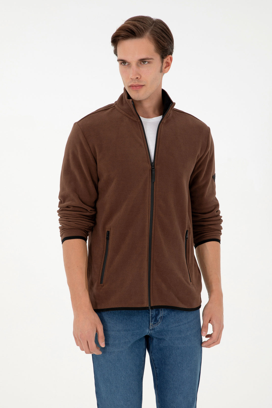 Men's Brown Basic Fleece Cardigan