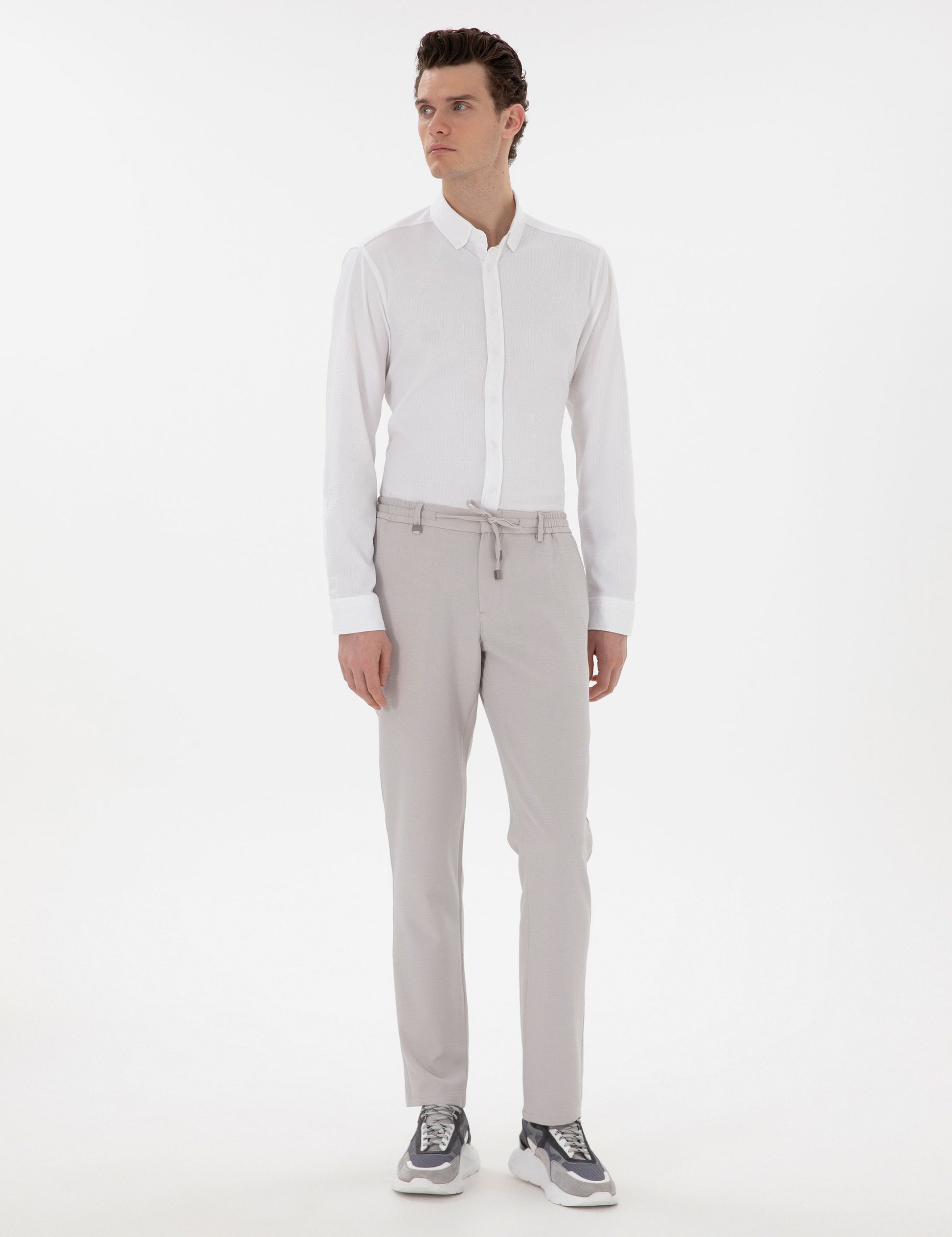 White Slim Fit Striped Long Sleeve Shirt