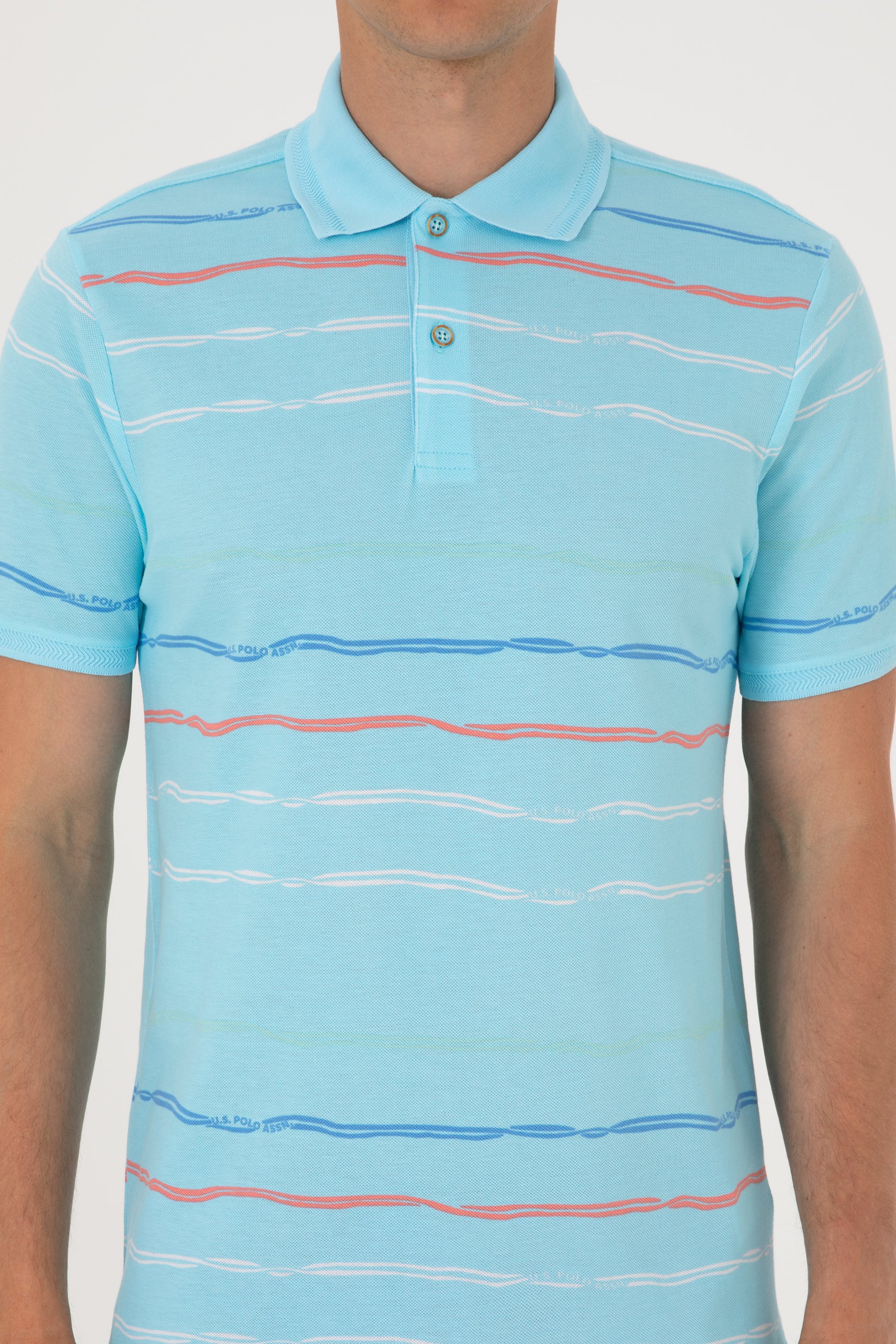 Men's Regular Fit Polo Neck Aqua T-Shirt