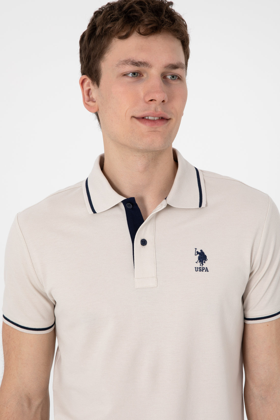 Men's Slim Fit Polo Neck Stone Basic T-Shirt