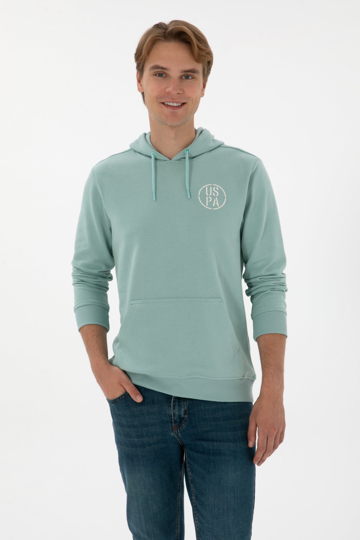 Erkek Regular Fit Kapişonlu Mint Sweatshirt