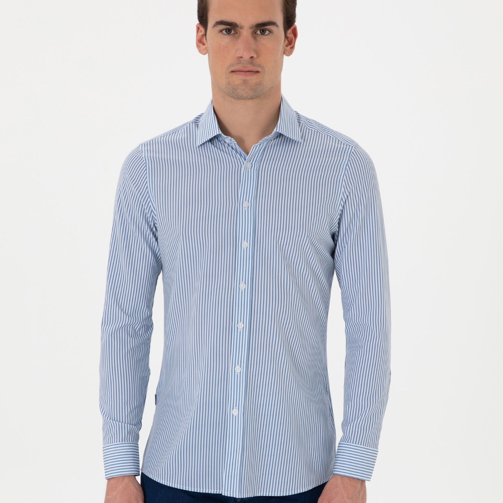 Blue Striped Ex. Slim Fit Long Sleeve Shirt