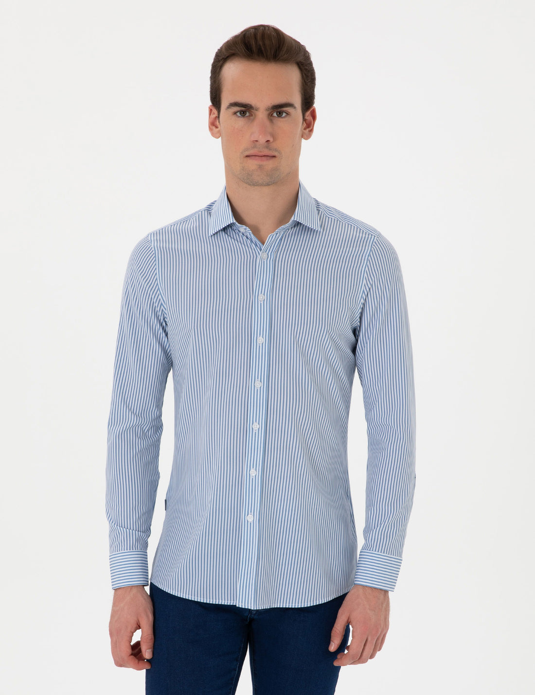 Blue Striped Ex. Slim Fit Long Sleeve Shirt