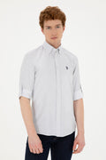 Men's Navy Blue Patterned White Shirt