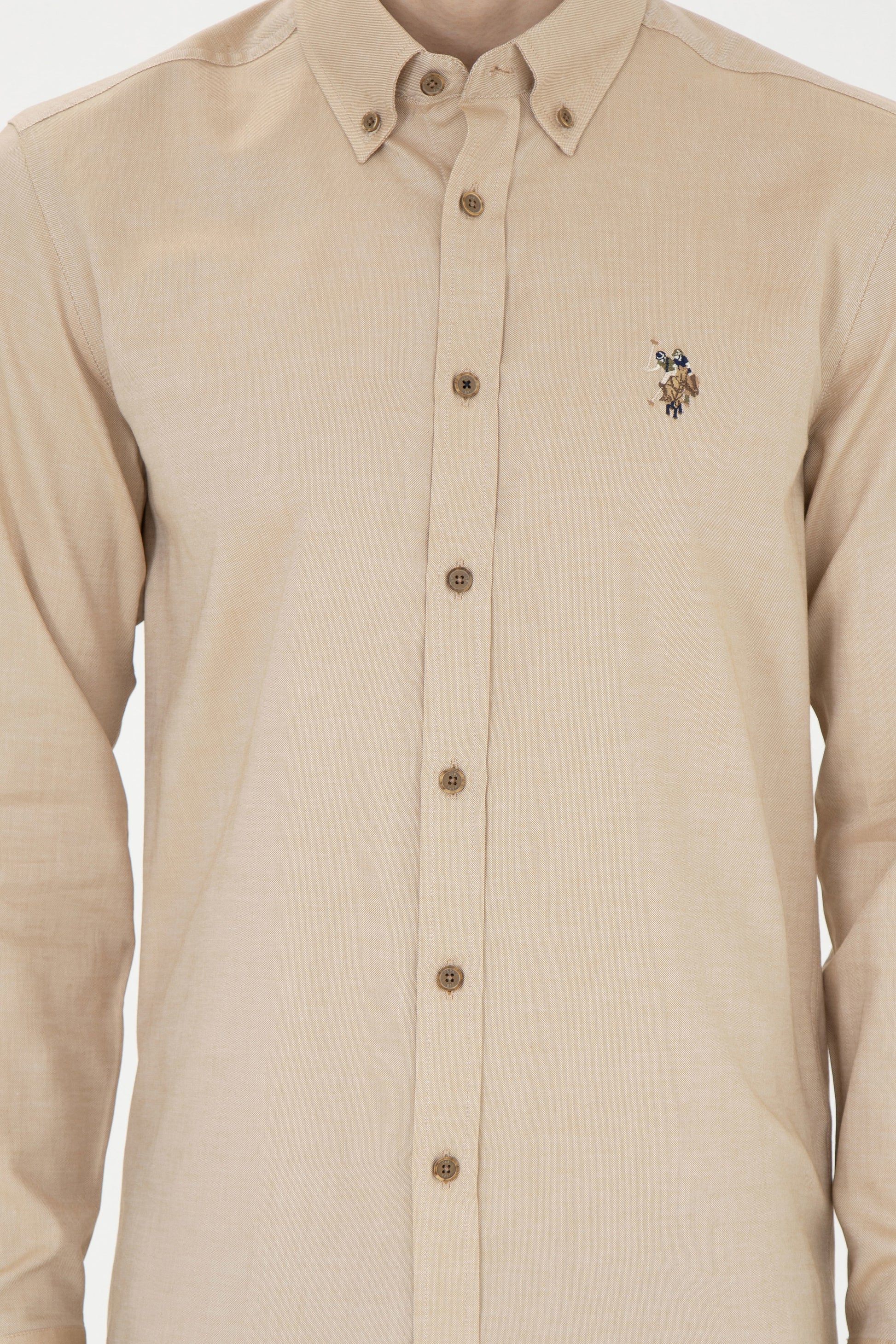 Men's Light Khaki Long Sleeve Basic Shirt