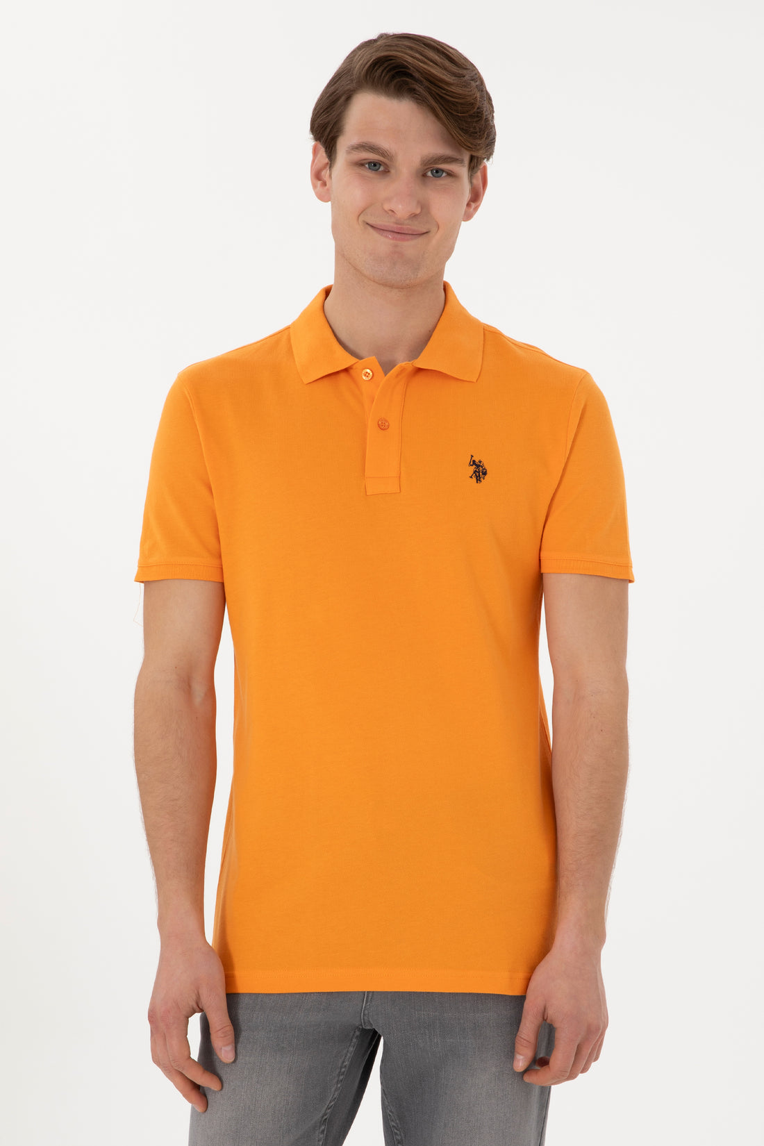 Men's Slim Fit Polo Neck Orange Basic T-Shirt