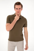 Men's Slim Fit Polo Neck Khaki Sweater T-Shirt