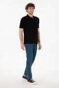 Men's Regular Fit Polo Neck Black Basic T-Shirt