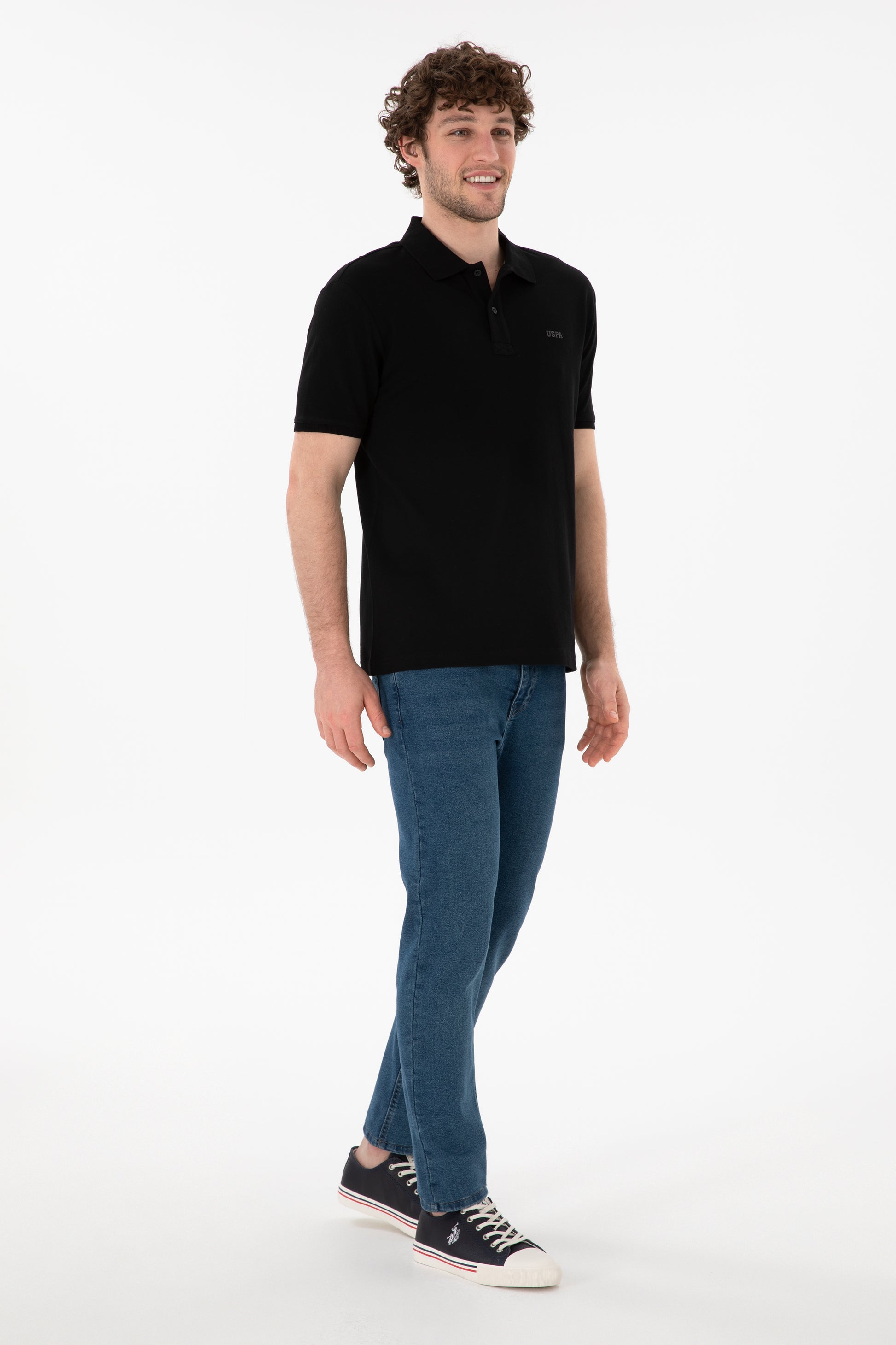 Men's Regular Fit Polo Neck Black Basic T-Shirt