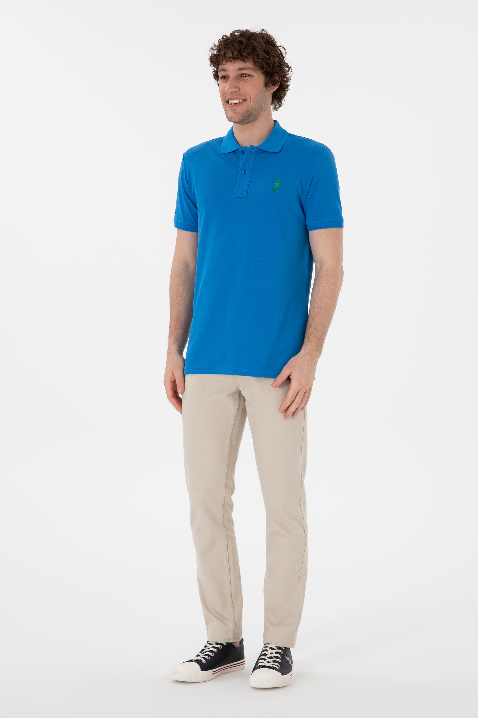 Men's Slim Fit Polo Neck Cobalt Basic T-Shirt