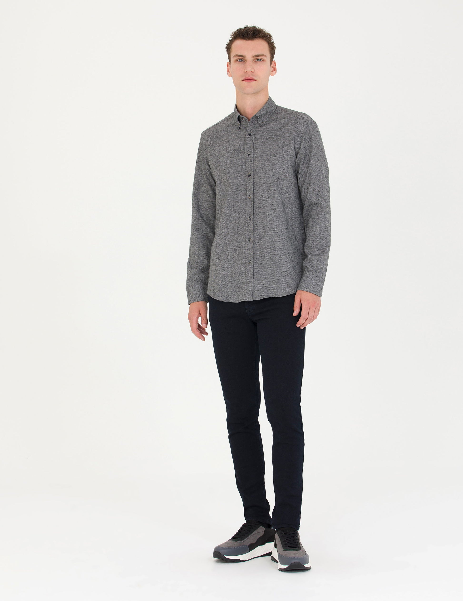 Grey Slim Fit Long Sleeve Shirt