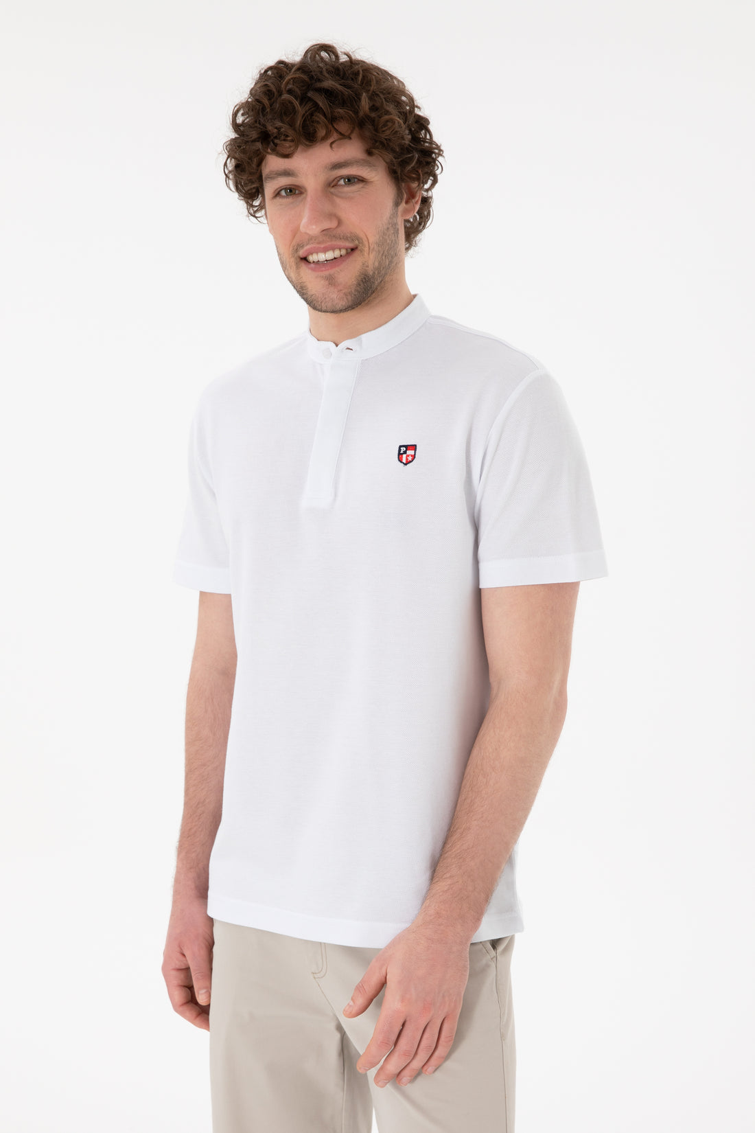 Men's Regular Fit Dominant Collar White Basic T-Shirt