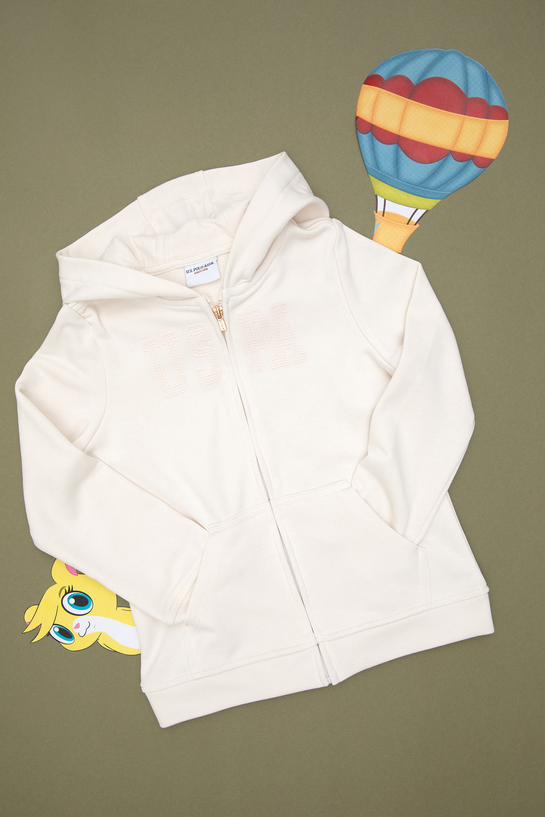 Girls' Cream Hooded Basic Sweatshirt