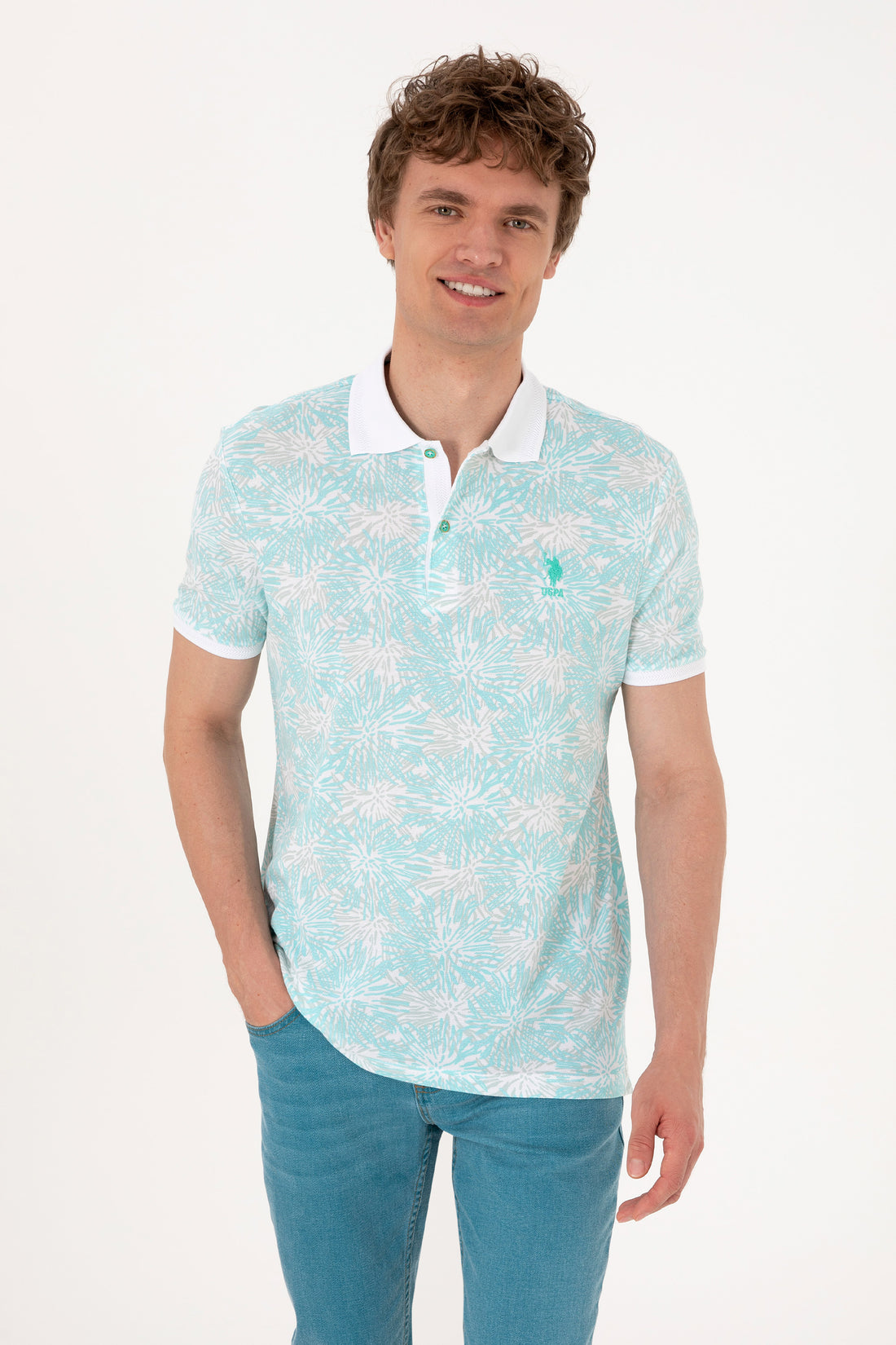 Men's Regular Fit Polo Neck Mint T-Shirt