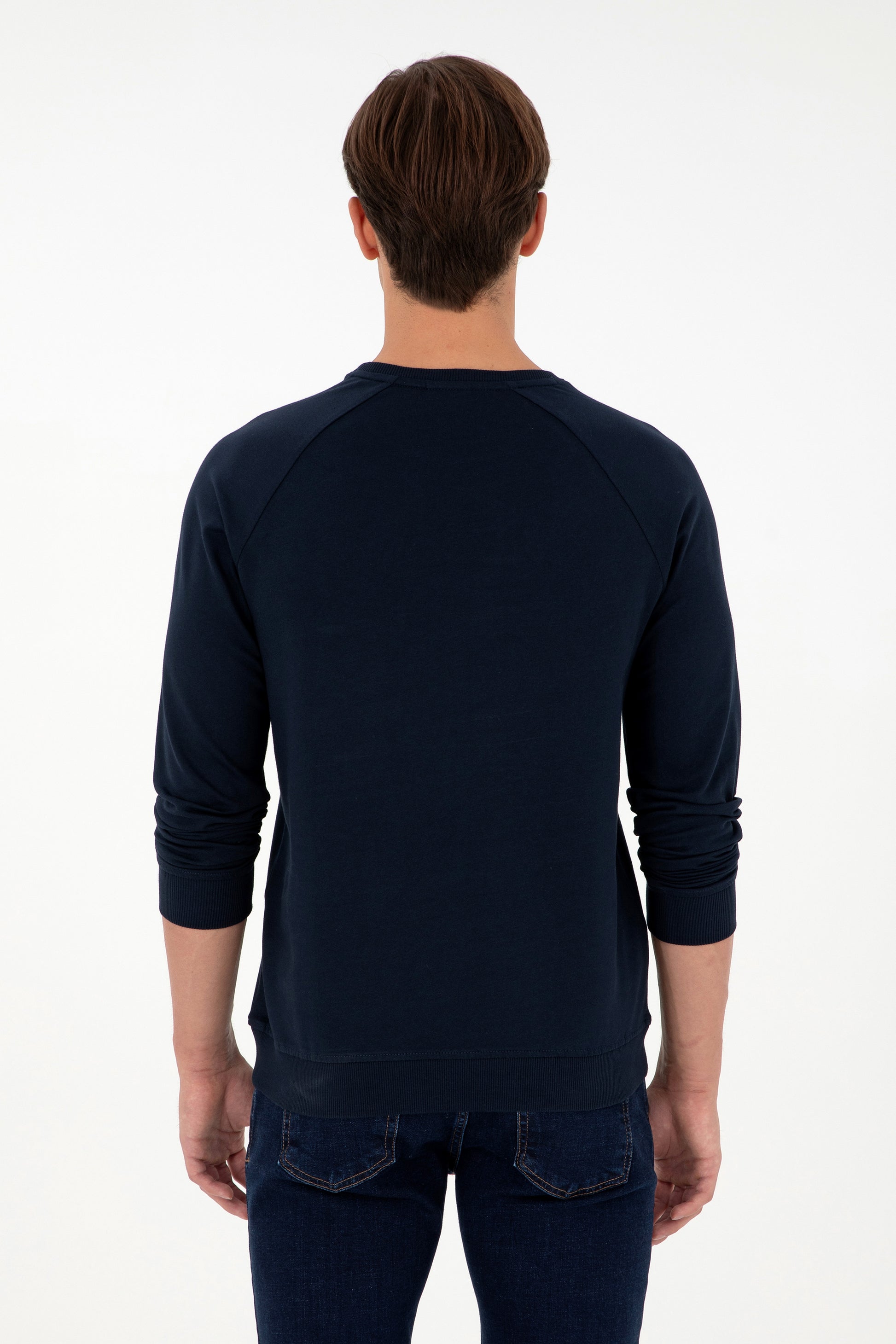 Men's Regular Fit Crew Neck Navy Basic Sweatshirt