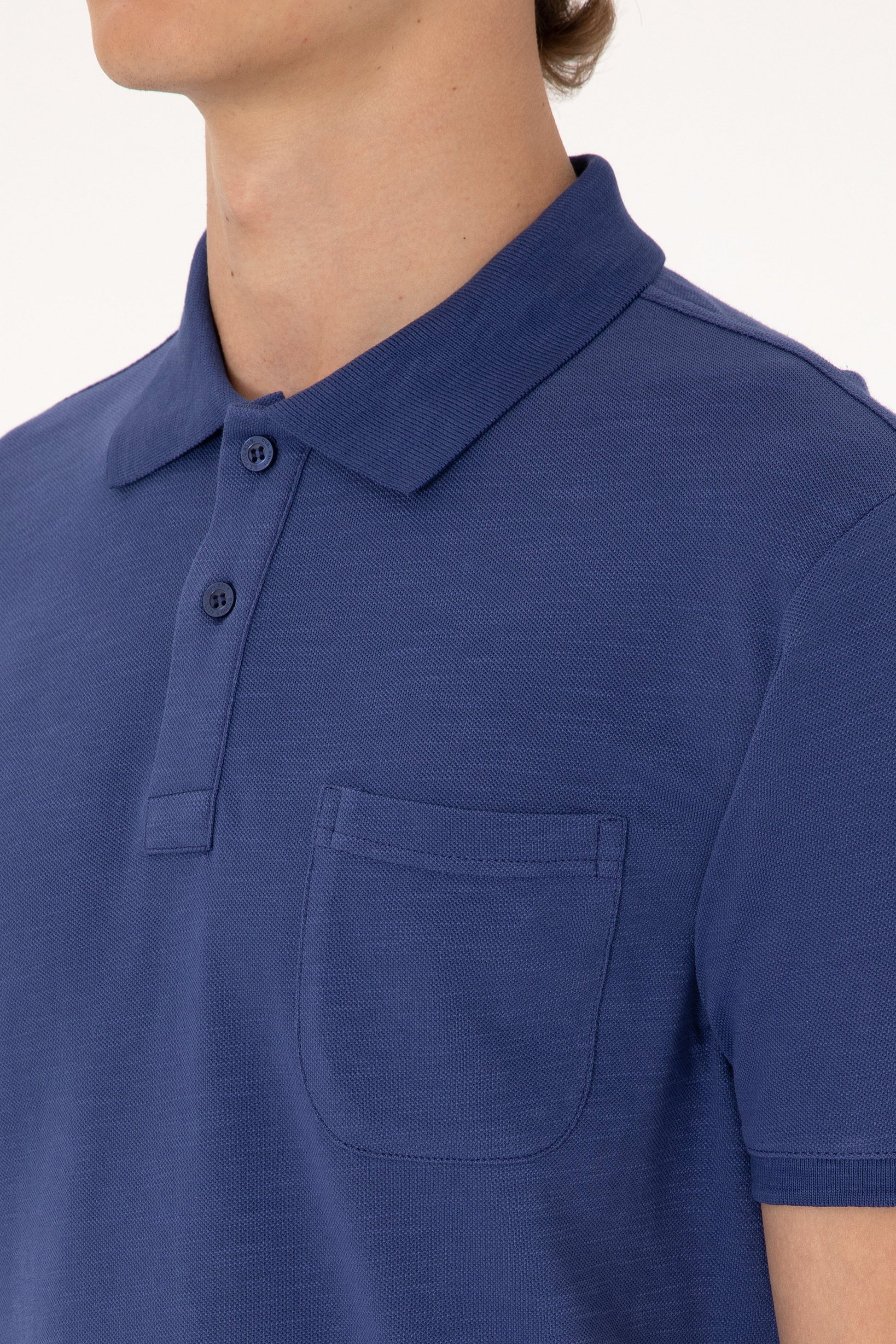 Men's Slim Fit Draped Polo Neck Light Navy T-Shirt