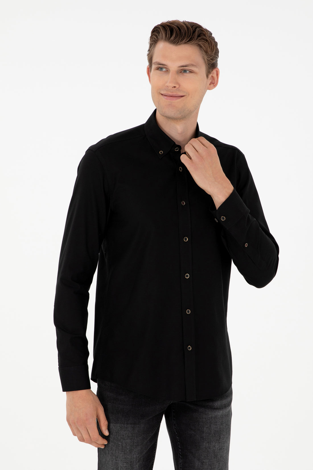 Men's Black Long Sleeve Basic Shirt