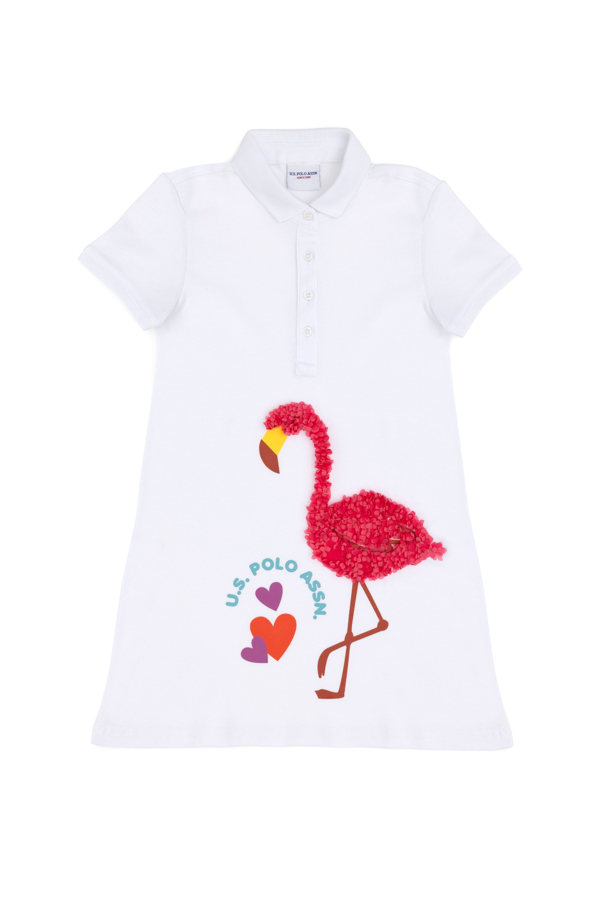 Girls' White Polo Neck Short Sleeve Knitted Dress