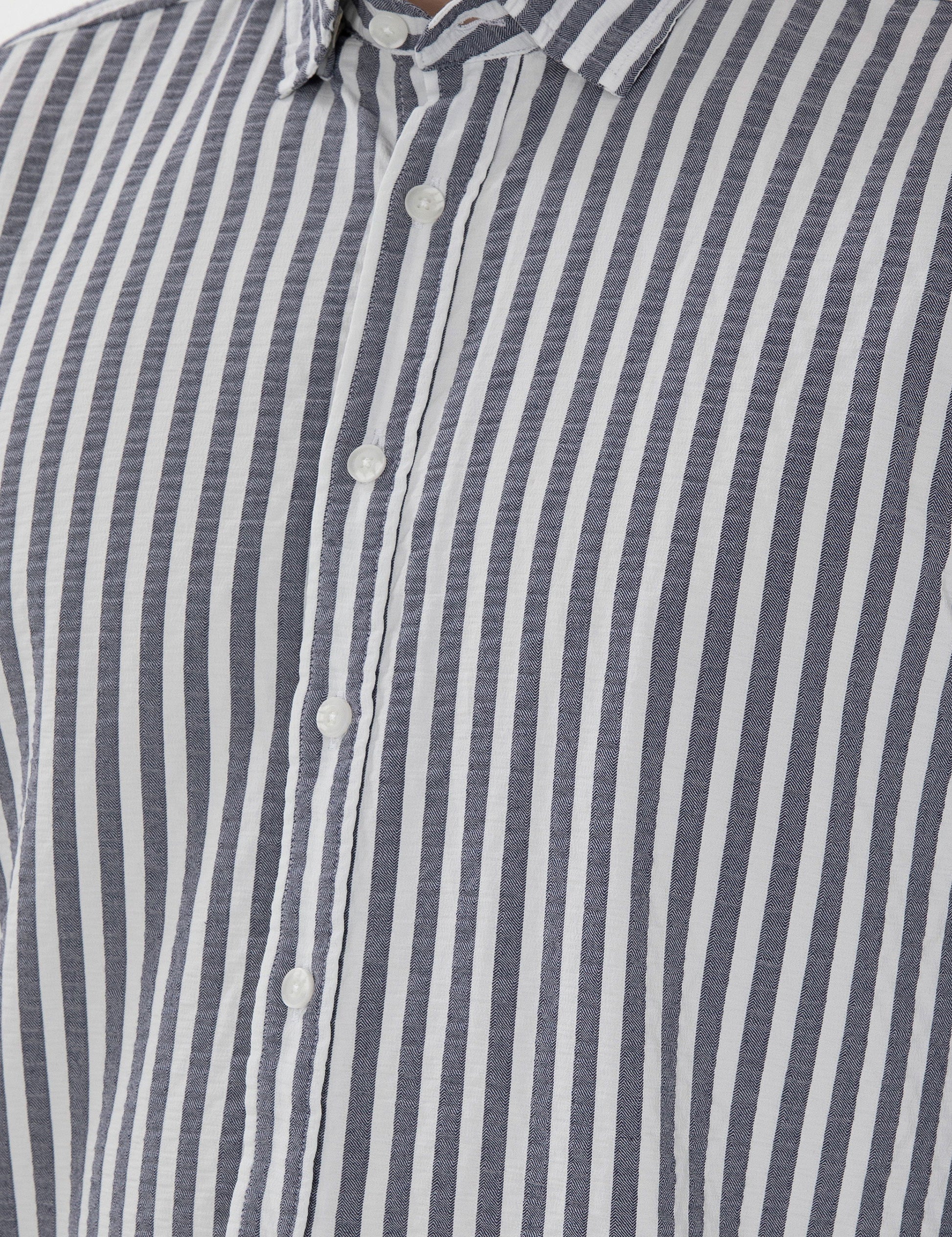 Navy Blue Regular Fit Striped Long Sleeve Shirt