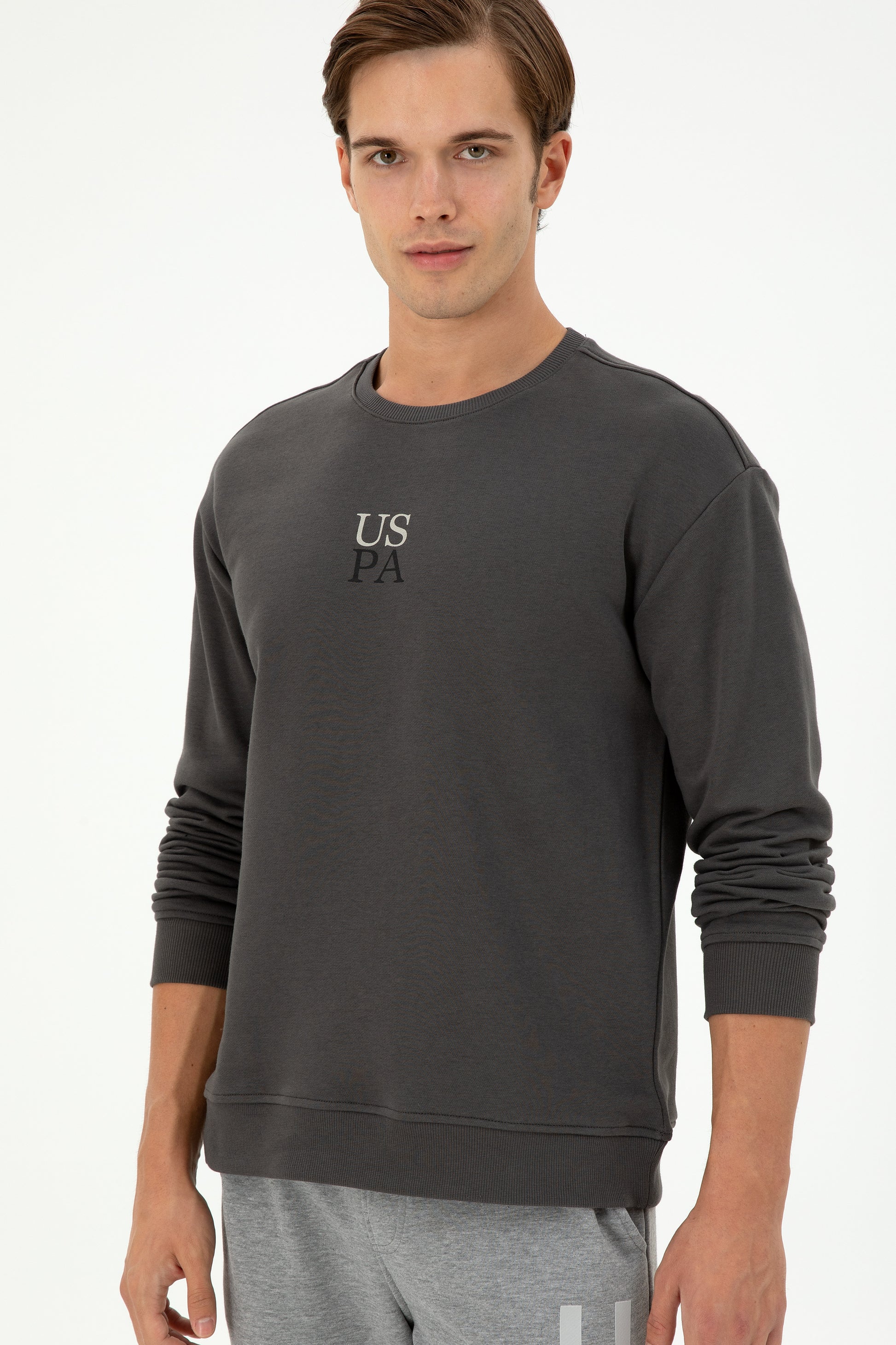 Men's Comfort Fit Crew Neck Anthracite Basic Sweatshirt