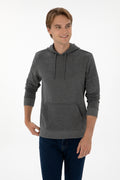 Erkek Regular Fit Kapişonlu Antrasit Melanj Basic Sweatshirt
