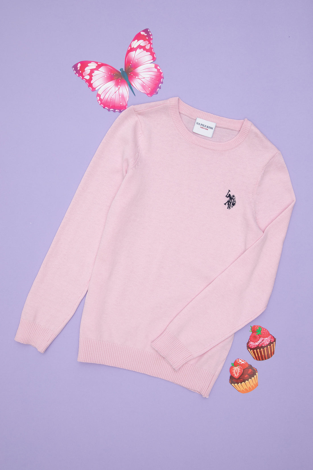 Girls' Pink Crew Neck Basic Sweater