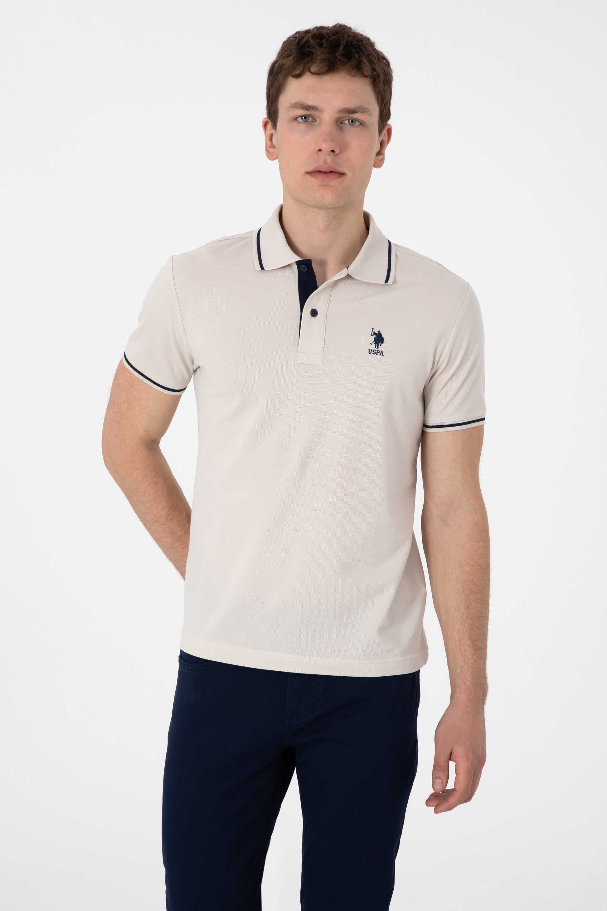 Men's Slim Fit Polo Neck Stone Basic T-Shirt