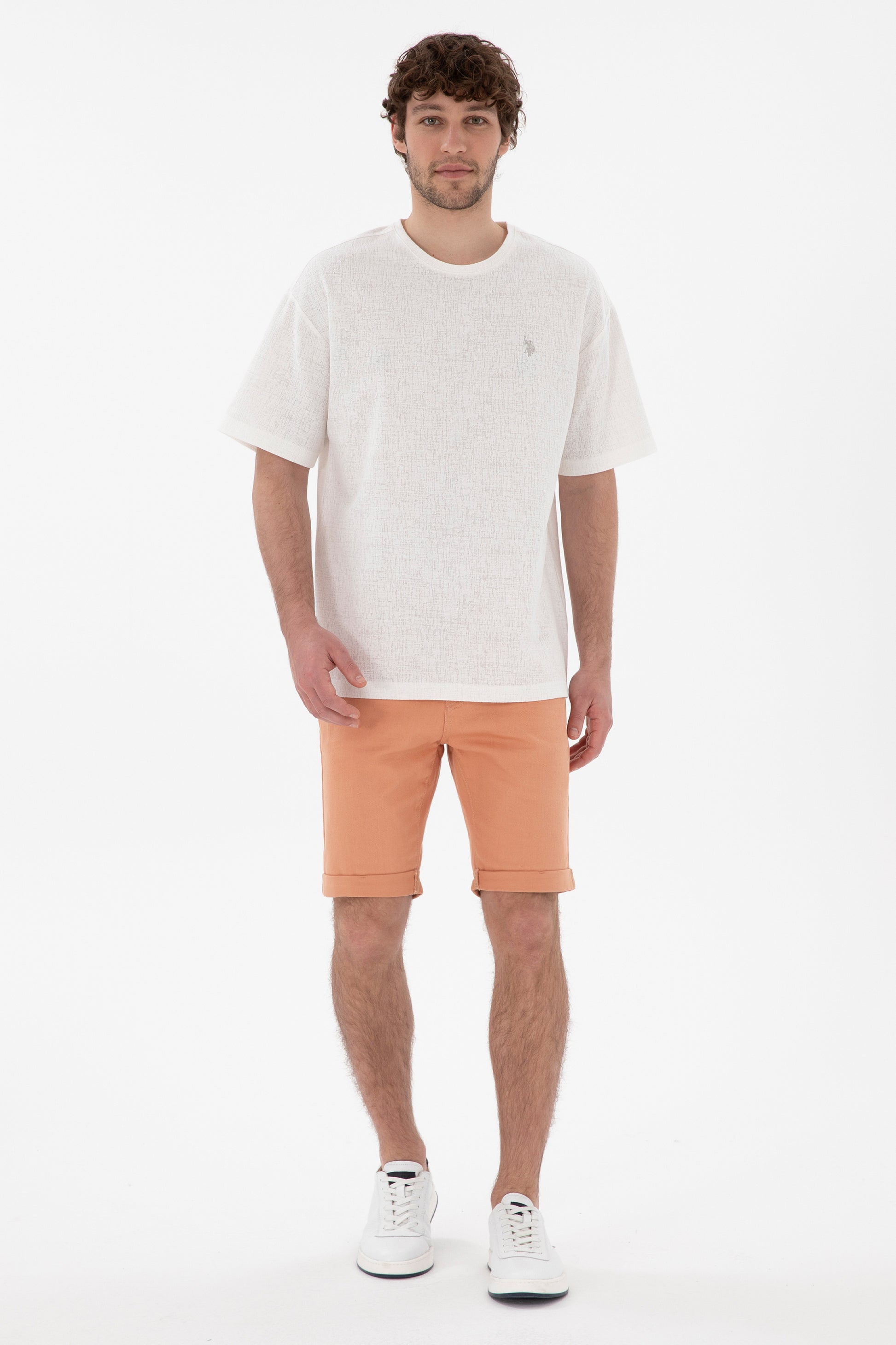 Men's Comfort Fit Crew Neck Ecru Jacquard Interlock T-Shirt