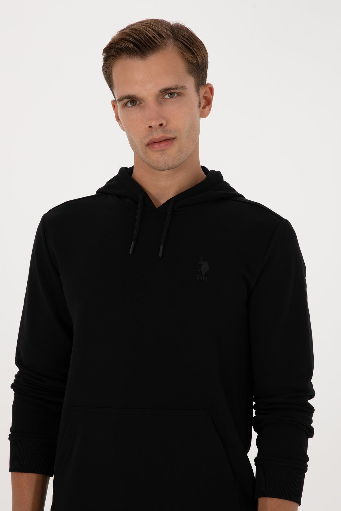 Erkek Regular Fit Kapişonlu Siyah Basic Sweatshirt