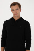 Erkek Regular Fit Kapişonlu Siyah Basic Sweatshirt